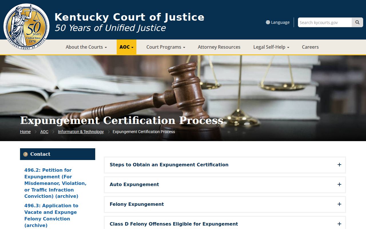 Kentucky expungement process for eligible Mercer County criminal records