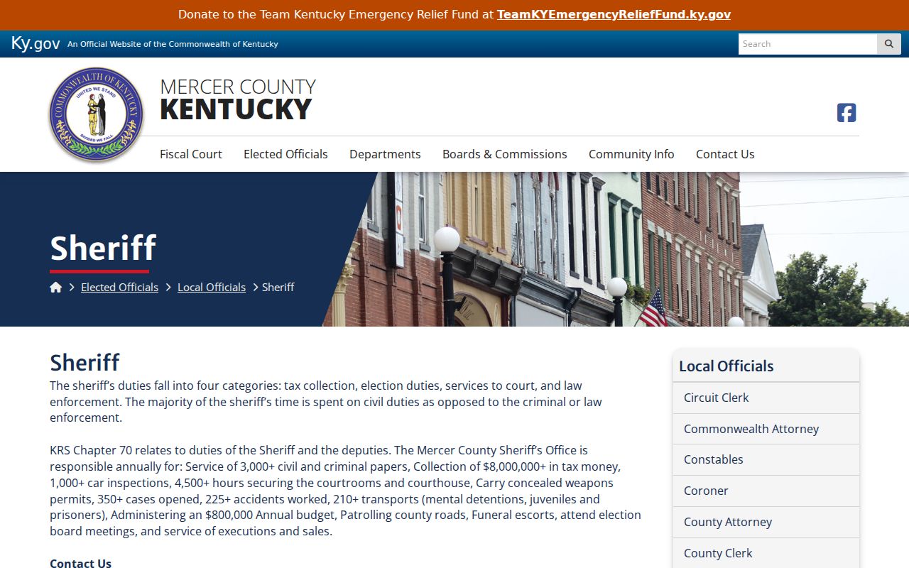 Mercer County Sheriff official page for sheriff criminal records and warrant questions