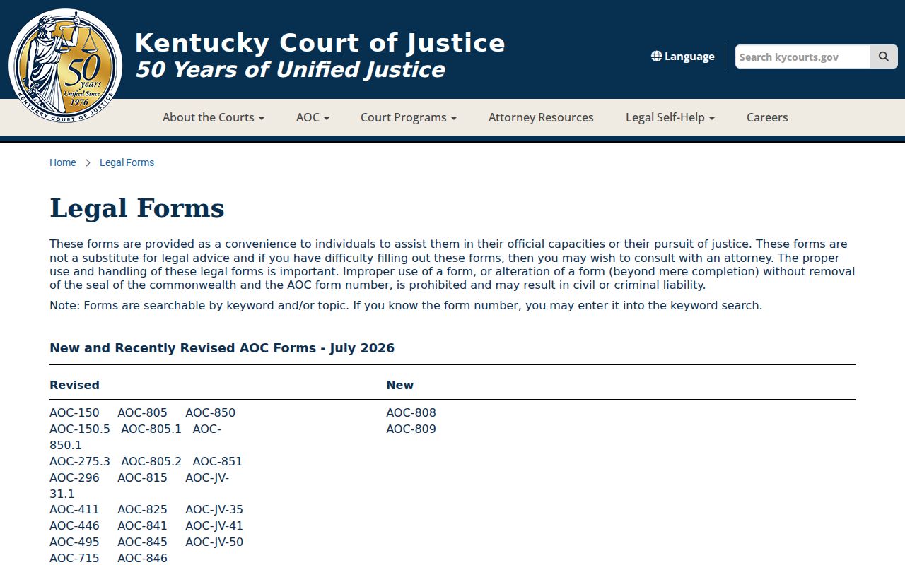 Kentucky court forms for Mercer County criminal record and expungement filings