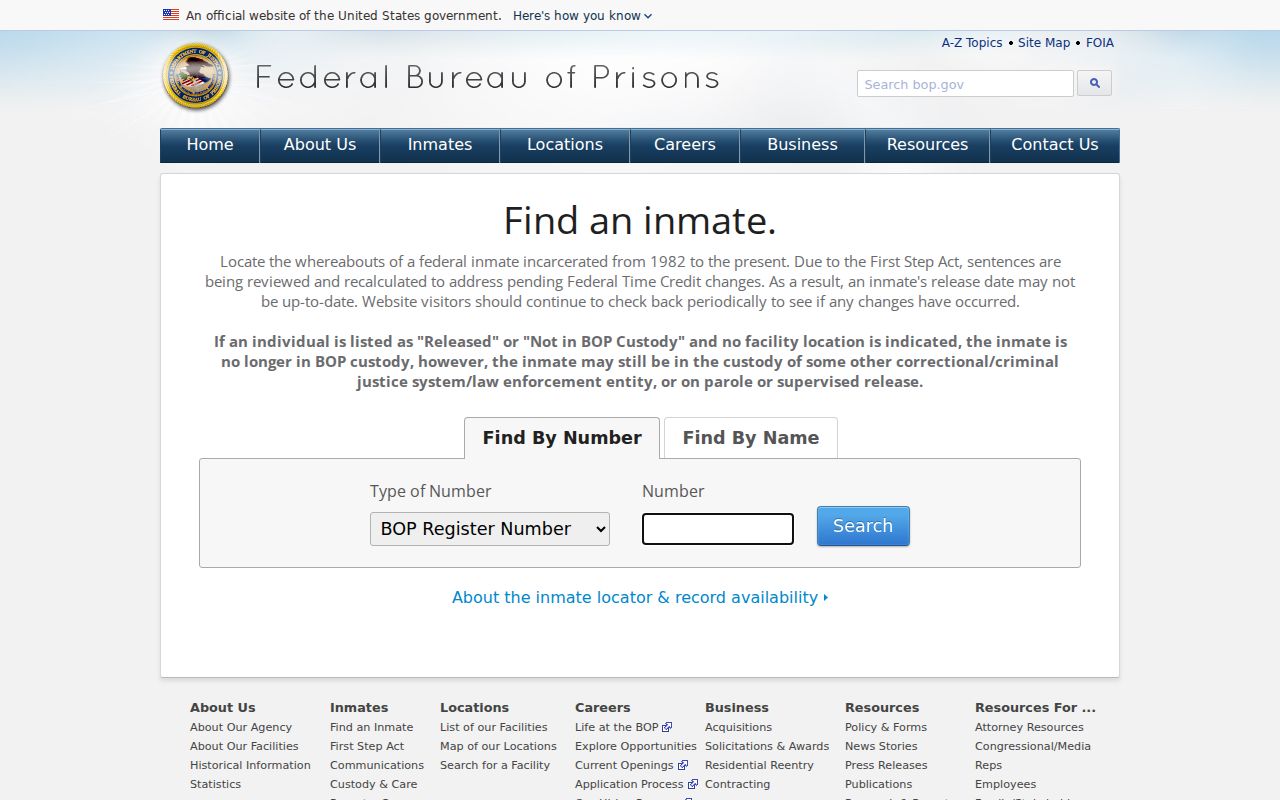 Federal inmate locator for federal custody outside Mercer County criminal record systems
