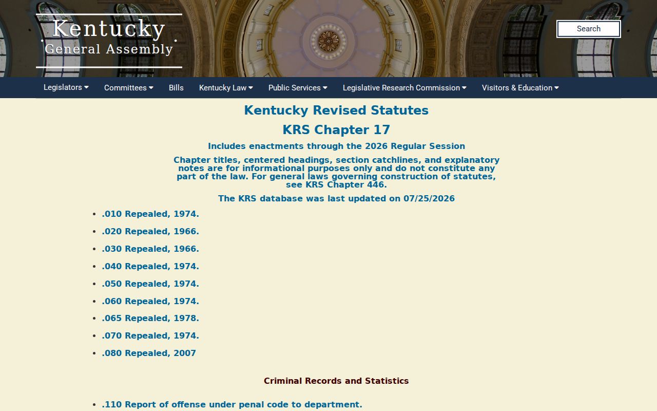 Mercer County sex offender check under Kentucky General Assembly Chapter 17