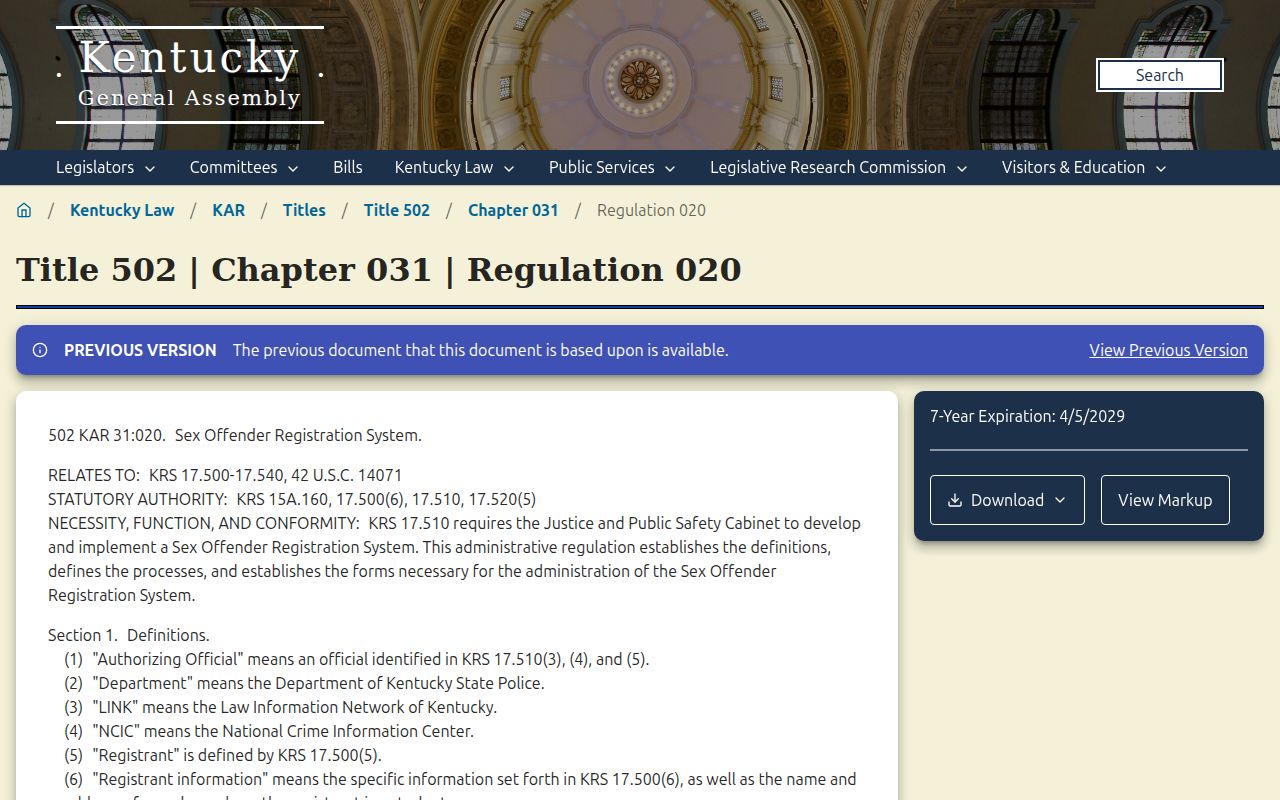 Mercer County sex offender check under Kentucky registry workflow regulation